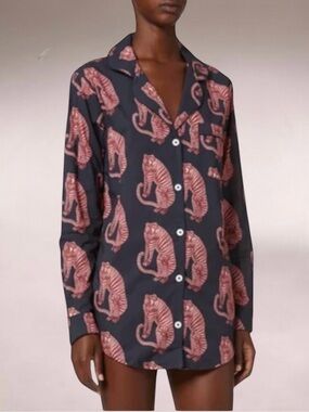New! DESMOND & DEMPSEY Sansindo Print Pajama Tunic Top Size XL